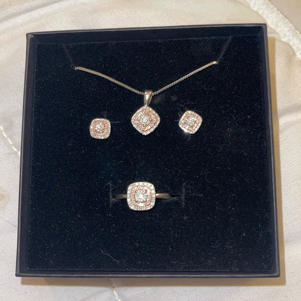 Kay Jewelers Silver and 10K Gold Diamond Ring-Set